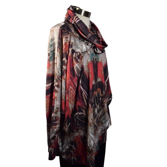 NEW Grace Elements L Wrap Top Cowl Neck Dolman Sleeves Abstract Print Oversized - Picture 7 of 15